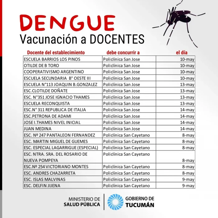 Vacunación contra el dengue para los docentes: cuándo me toca vacunarme según mi escuela
