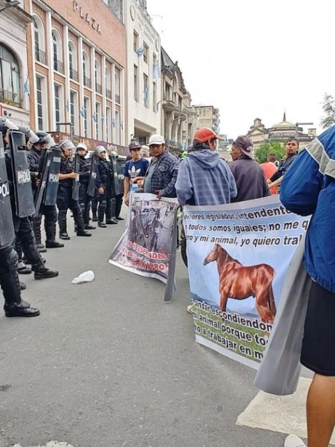 Carreros protestaron frente a Casa de Gobierno contra la prohibición de tracción a sangre
