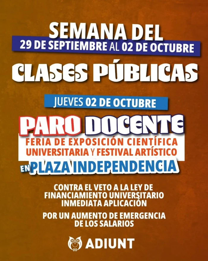 ADIUNT realizará clases públicas y un paro el jueves en defensa de la educación universitaria