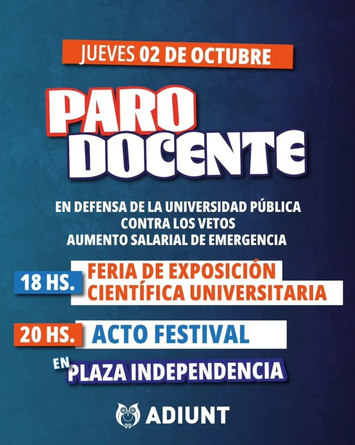 ADIUNT realizará clases públicas y un paro el jueves en defensa de la educación universitaria