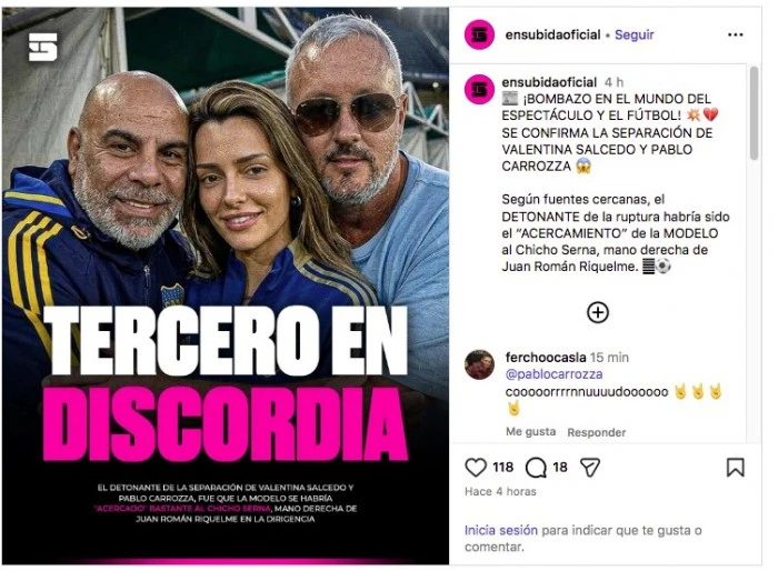 Pablo Carrozza y Vale Salcedo se separaron ¿Un ídolo de Boca en el medio?